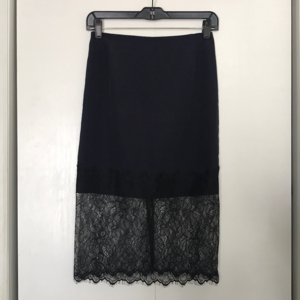 ASOS Navy Pencil Skirt with Black Lace Hem